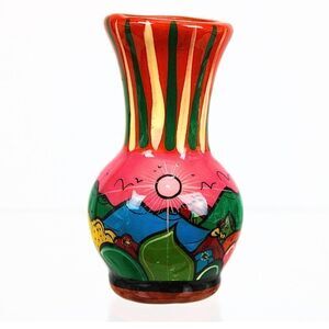 Isidoro Mexico Storytelling Vivid Hand-Painted Folk Art Terracotta Pottery Vase